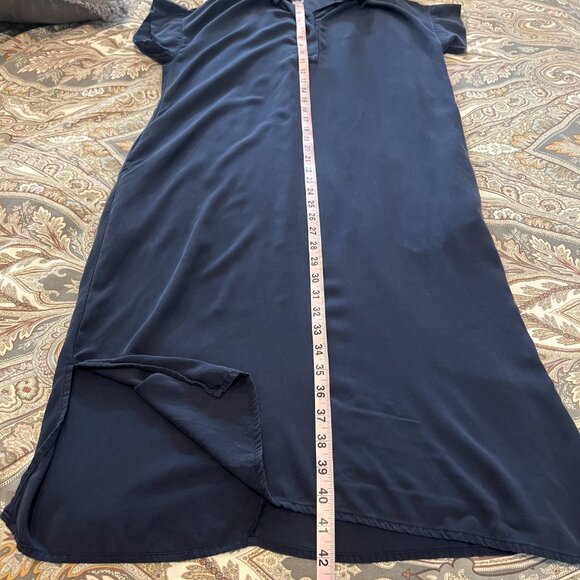 Chico's Sz 4 Half Placket Shirt Midi Dress Navy Blue Modal Casual Comfortable - Picture 5 of 8